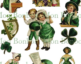 Vintage Victorian St. Patrick's Day Clip Art Digital Collage Sheet - DIY Printable - INSTANT DOWNLOAD