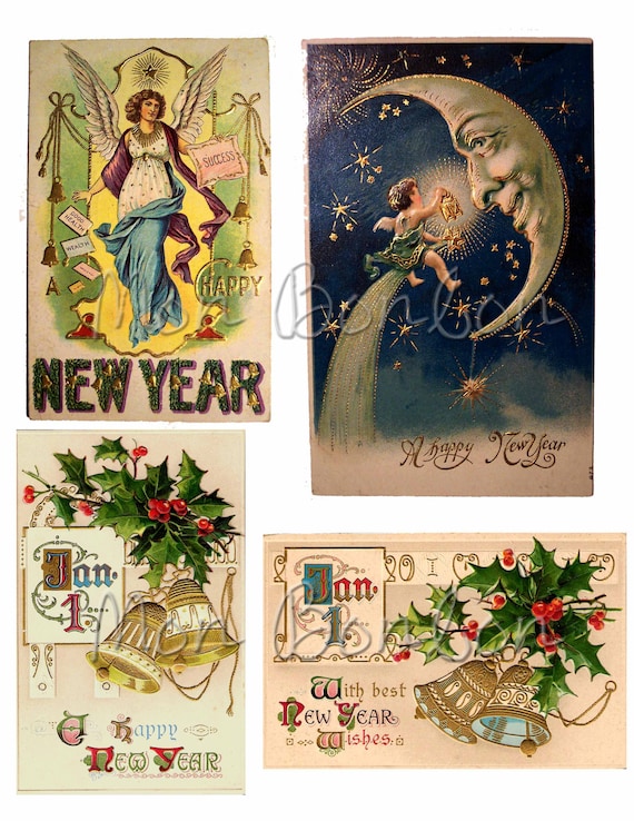 Cartoline vintage vittoriane di Capodanno Digital Collage Foglio stampabile  Fai da te che stampi DOWNLOAD ISTANTANEO -  Italia