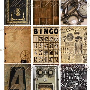 Steampunk Digital Collage Sheet of Vintage Background Images DIY Printable INSTANT DOWNLOAD image 1