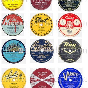 VINTAGE RECORD LaBeLs feuille de collage numérique ATC techniques mixtes clipart pour décoration de cupcakes - TÉLÉCHARGEMENT IMMÉDIAT
