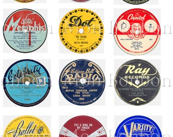 vINTAGE rECORD LaBeLs Digital Collage Sheet ATC Mixed Media Clip Art Cupcake Toppers - INSTANT DOWNLOAD
