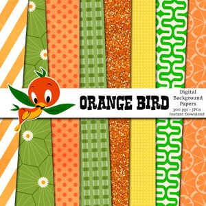 Orange Bird 12x12 Digital Paper Pack for Digital Scrapbooking, Party Supplies, Planner Background, Planner Dashboard - INSTANT DOWNLOAD -