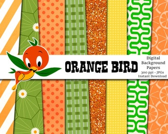 Orange Bird 12x12 Digital Paper Pack for Digital Scrapbooking, Party Supplies, Planner Background, Planner Dashboard - INSTANT DOWNLOAD -