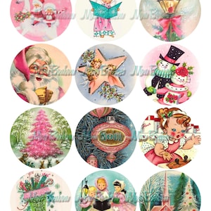 Vintage Retro Christmas 2.5 inch Circles for Tags,Cupcake Toppers, Party Supplies, Scrapbooking - DIY Printables - INSTANT DOWNLOAD