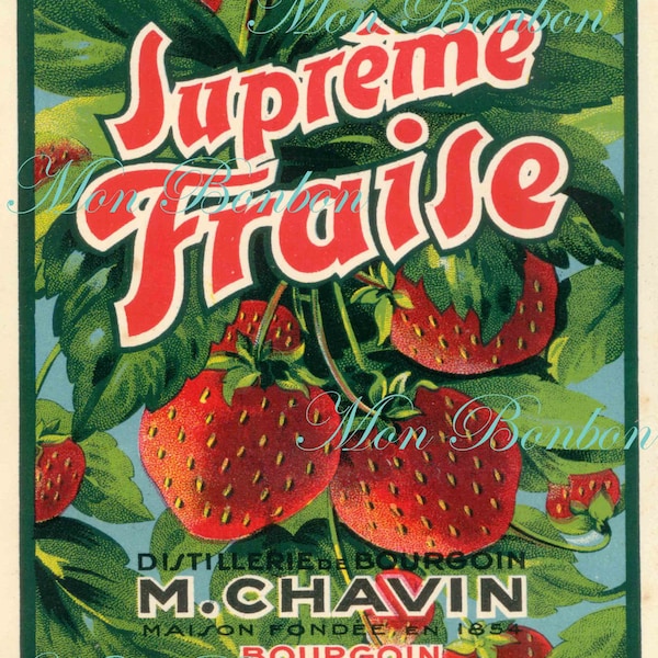 Digital Download of Large 8x10 Vintage French Supreme Fraise Label - No. 1111 - DIY Printables - INSTANT DOWNLOAD