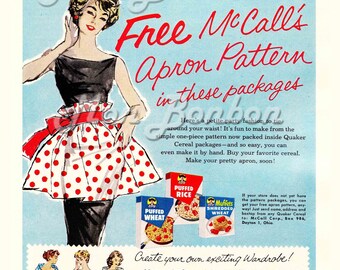 Digital Download of Large 8x10 Vintage Retro 50's Apron Magazine Ad - You Print - INSTANT DOWNLOAD