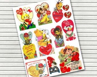Vintage Biene Valentine Digital Collage Sheet - Instant Download - Toll für deine Valentine Bastelprojekte