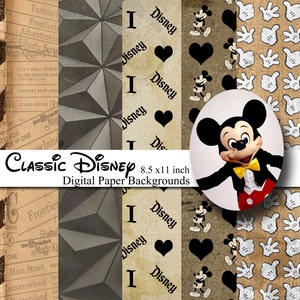 Classic Mickey Theme 8.5x11 Digital Paper Backgrounds for Digital Scrapbooking -INSTANT DOWNLOAD -