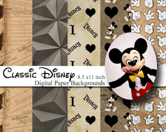 Classic Mickey Theme 8.5x11 Digital Paper Backgrounds for Digital Scrapbooking -INSTANT DOWNLOAD -