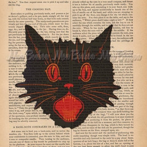 Vintage Halloween Black Cat Encyclopedia Digital Collage Art Print - DIY-  INSTANT DOWNLOAD