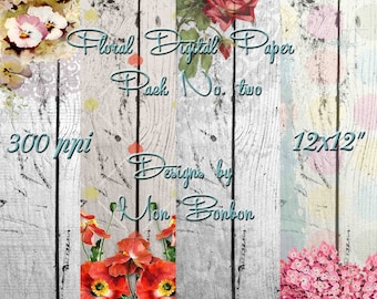 Four 12 x 12 Vintage Shabby Floral Paper Backgrounds Digital Scrapbooking No. 2 - Instant Download - Digital Printable Scrapbook Papers