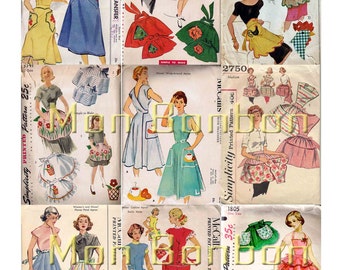Vintage Apron Sewing Pattern Digital Collage Sheet  - INSTANT DOWNLOAD -attn  no actual pattern are sold, only collage sheet of patterns