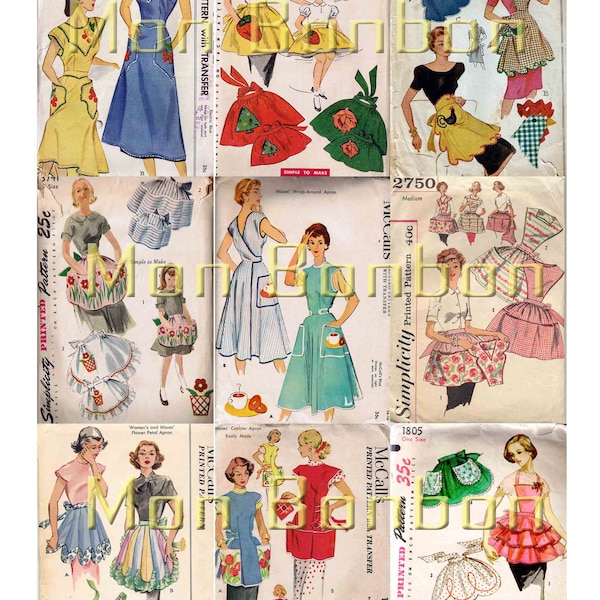 Vintage Apron Sewing Pattern Digital Collage Sheet  - INSTANT DOWNLOAD