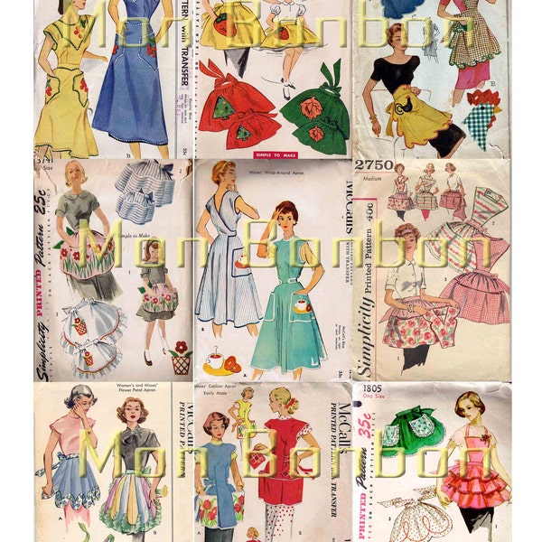 Vintage Apron Sewing Pattern Digital Collage Sheet  - INSTANT DOWNLOAD -attn  no actual pattern are sold, only collage sheet of patterns