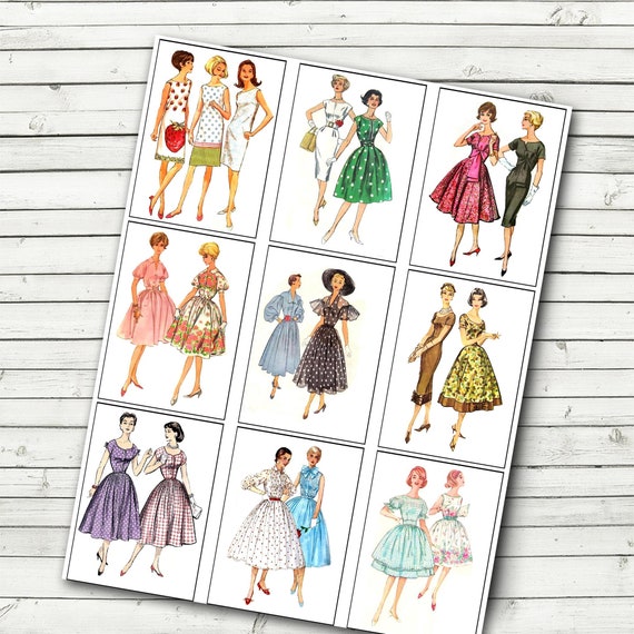 Mid Century Ladies Vintage Retro Ladies Fashion Collage Sheet