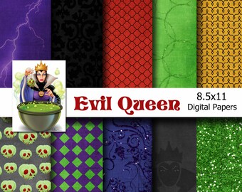 Snow White - Evil Queen Inspired 8.5x11 Digital Paper Pack for Digital Scrapbooking, Party Supplies, etc -INSTANT DOWNLOAD -