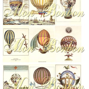 Vintage Hot Air Balloon Collage Sheet per i tuoi ATCs ACEOs Altered Art Projects Supplies - INSTANT DOWNLOAD