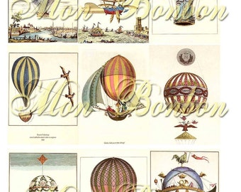 Vintage Hot Air Balloon Collage Sheet for your ATCs ACEOs Altered Art Projects Supplies - INSTANT DOWNLOAD