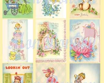 Digital Collage Sheet of Vintage Greeting Cards -   INSTANT DOWNLOAD