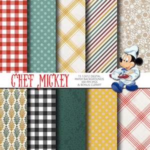 Chef Mickeys Inspired Digital Paper Backgrounds Pack - 12x12 - Character Dining, Chef Goofy- INSTANT DOWNLOAD