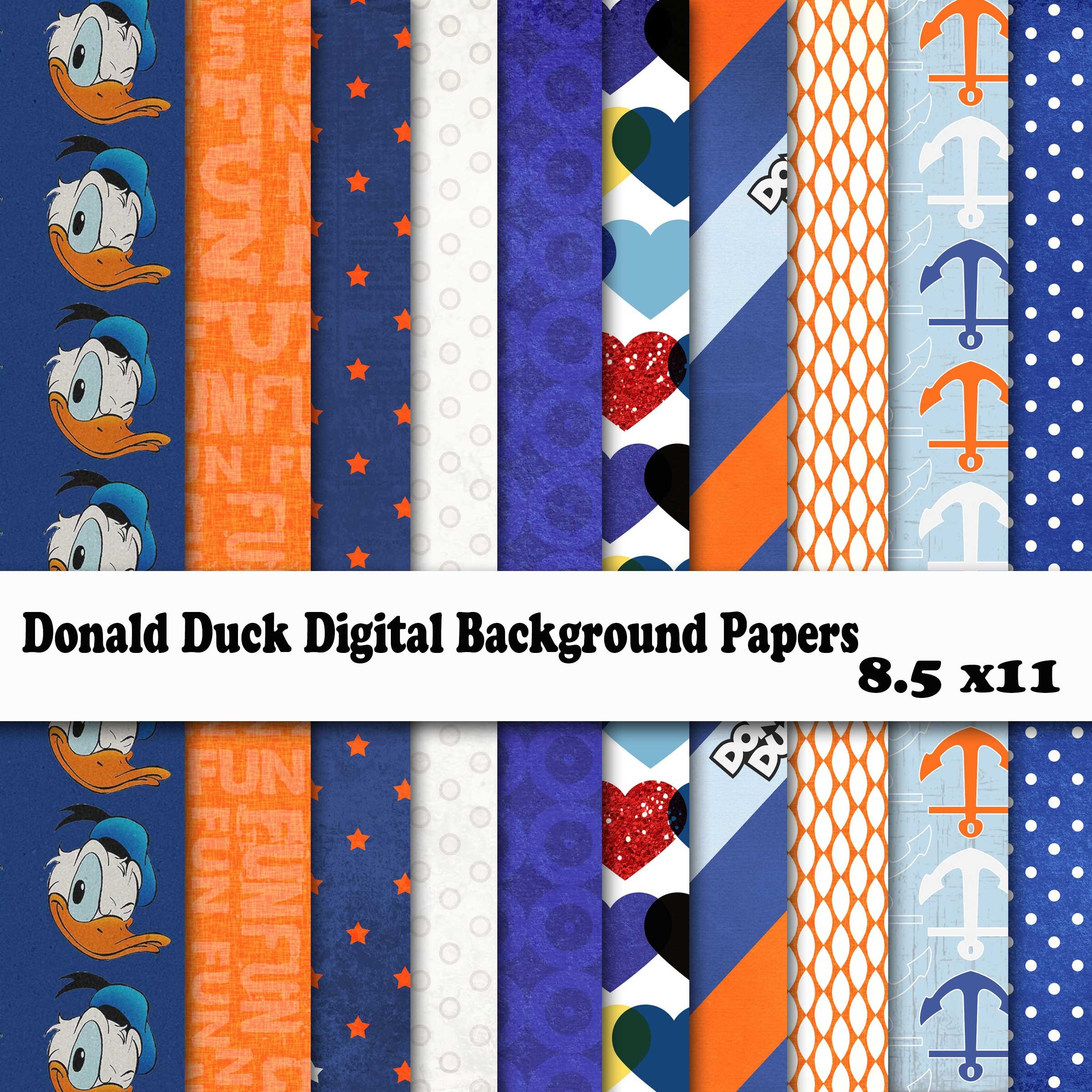 Donald Duck Inspired 12x12 Digital Paper Backgrounds (Instant Download) 