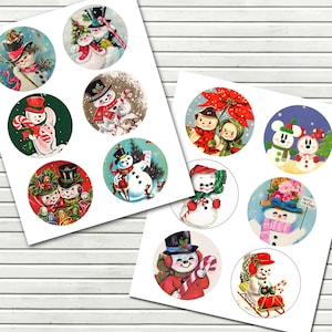 3 inch Circles of Vintage Snowman for Tags - Cupcake Toppers - ornaments - Scrapbooking - DIY Printables - INSTANT DOWNLOAD