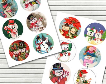 3 inch Circles of Vintage Snowman for Tags - Cupcake Toppers - ornaments - Scrapbooking - DIY Printables - INSTANT DOWNLOAD