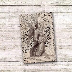 Vintage Prayer Card with Angel - Digital Download - Vintage Religious Prayer Card - Instant Download - Print at Home - 4x6 inches - doily