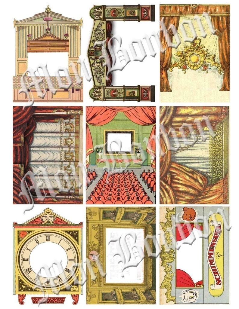 Digital Collage Sheet of Vintage Toy Theaters Stage Illustrations Backgrounds No. 126 INSTANT DOWNLOAD image 1