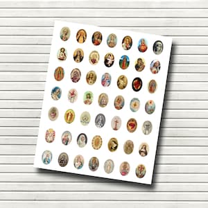 Vintage Religious Sacred Heart 18x25mm Ovals Digital Clipart - Jesus, Madonna, Guadalupe, Prayer Cards, Pendant Clipart - INSTANT DOWNLOAD
