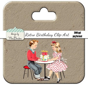 Retro Birthday Clip Art - Use for Party Invitations, Cards, Mixed Media, Scrapbooking, etc. - INSTANT DOWNLOAD