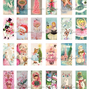 Vintage Pink Christmas Tags 1x2 inch - Instant Download - Print at Home - Vintage Christmas Card Domino Art Printables