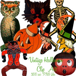 8 Vintage Halloween Clip Art Images .PnG  - DIY Printable - INSTANT DOWNLOAD