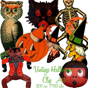 8 imagens vintage de clipart de Halloween .PnG - DIY para impressão - DOWNLOAD INSTANTÂNEO