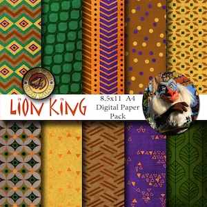 Lion King Geïnspireerd 8.5x11 A4 Digitale Papier Achtergronden voor Digitale Scrapbooking, Feestartikelen, enz -INSTANT DOWNLOAD-