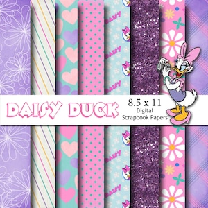 Sfondi di carta digitale A4 ispirati a Daisy Duck per scrapbooking digitale, articoli per feste, ecc. - DOWNLOAD immediato -