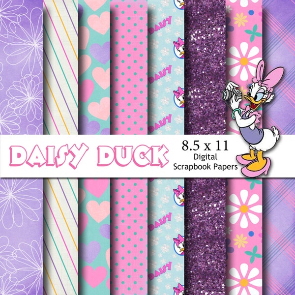 Daisy Duck Inspired 8.5x11 A4 Digital Paper Backgrounds for Digital Scrapbooking, Party Supplies, etc -INSTANT DOWNLOAD -