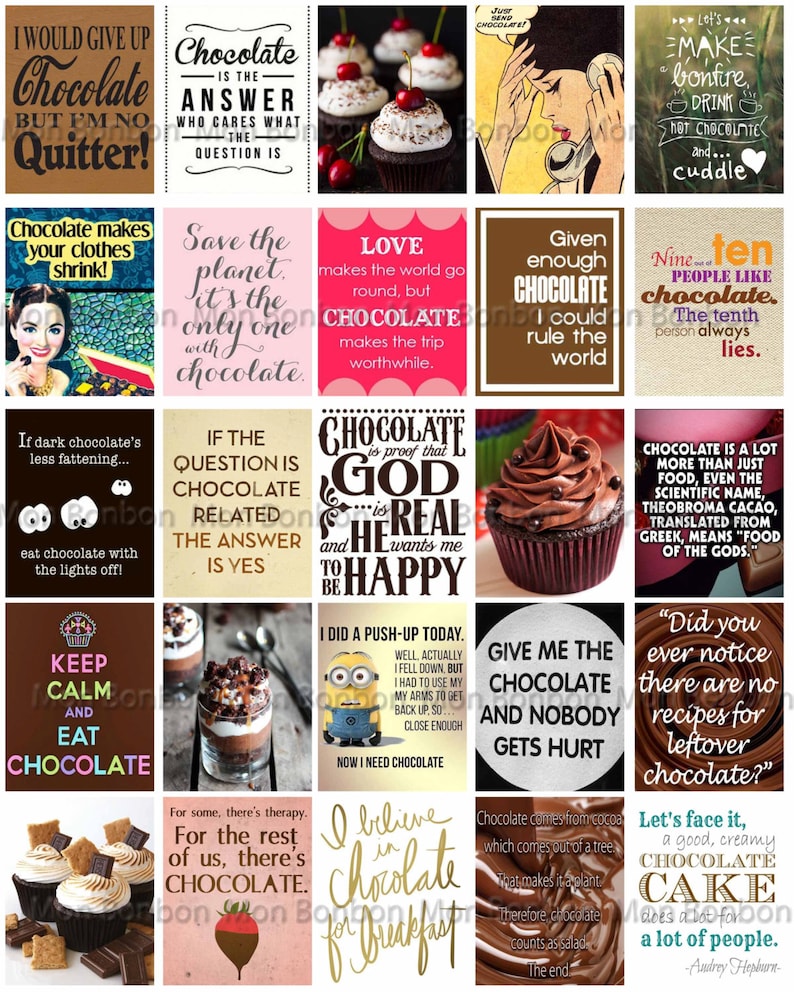 Chocolate Quotes Printable Sheet Chocolate Inspiration Printable Sticker Sheet fits Erin Condren Life Planner DIY Print at Home image 1