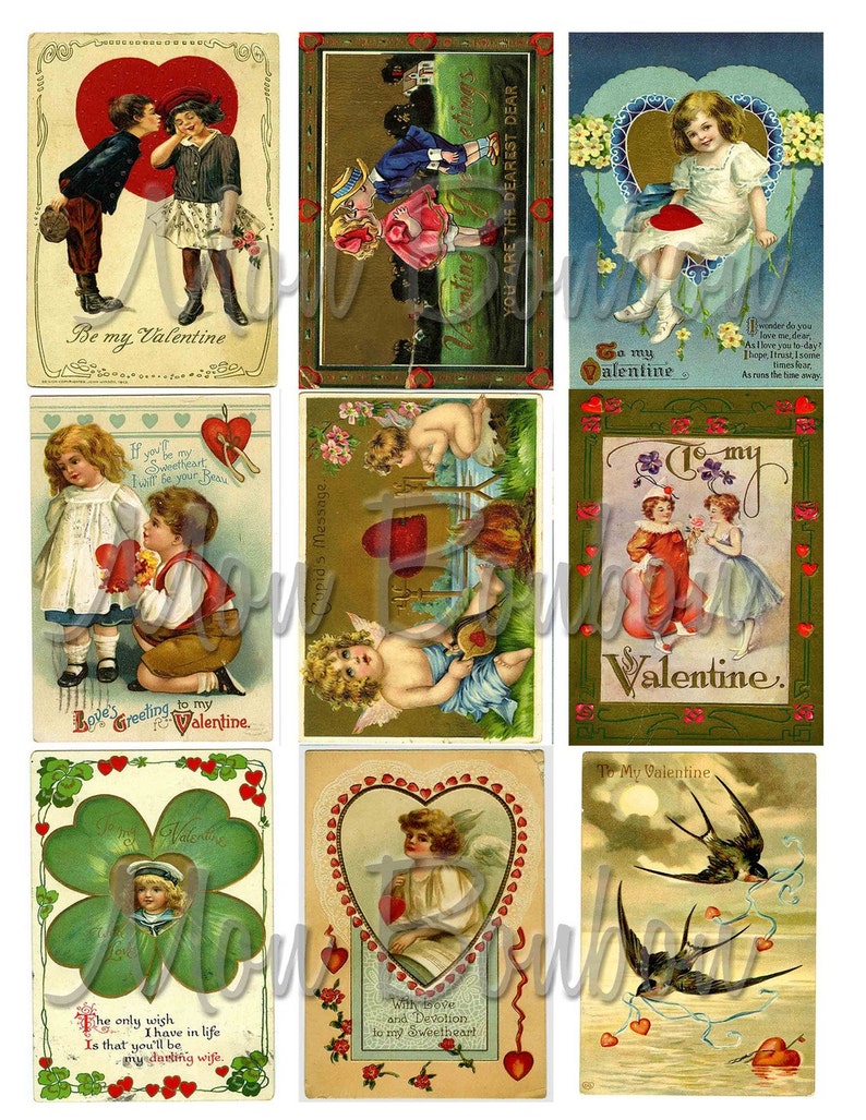 Vintage Victorian Valentine Greeting Card Collage Sheets DIY Printable INSTANT DOWNLOAD image 1