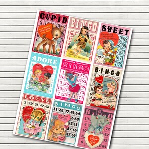 Valentine Bingo Cards Clipart - Junk Journal Supply - Décor de plateau à plusieurs niveaux - Cartes de vœux vintage - Retro Valentine - TÉLÉCHARGEMENT INSTANTANÉ