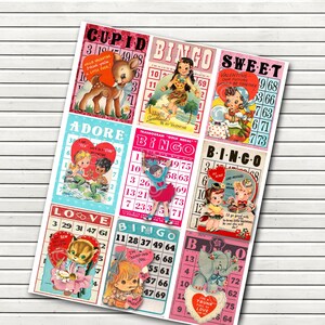 Valentine Bingo Cards Clipart  - Junk Journal Supply - Tiered Tray Decor - Vintage Greeting Cards - Retro Valentine - INSTANT DOWNLOAD