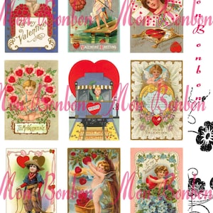 Vintage Retro Valentines Cards Collage Sheets - DIY you print - INSTANT DOWNLOAD