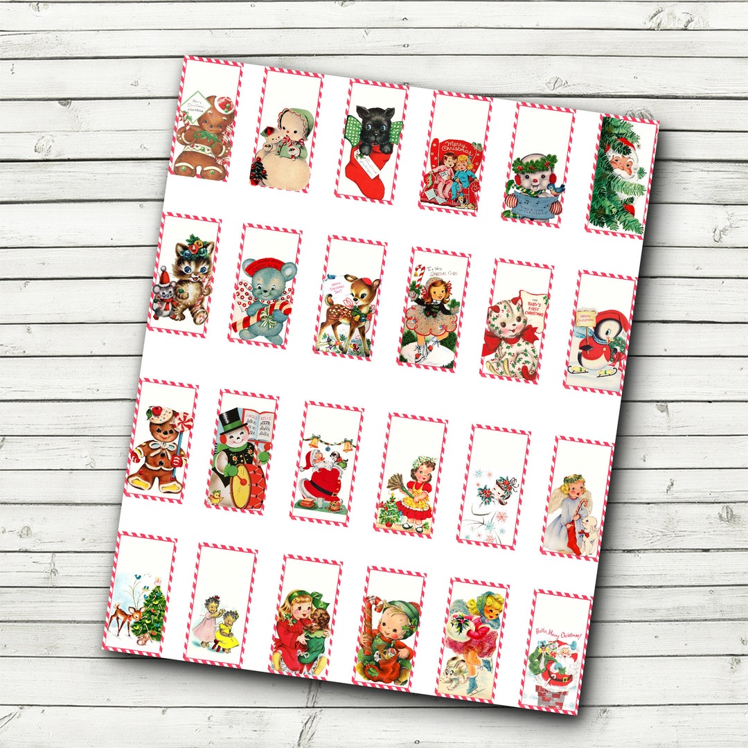 Vintage Christmas Tags 1x2 Inch - Instant Download - Print at Home ...