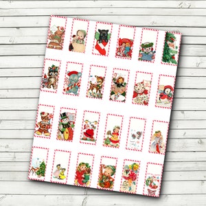 VIntage Christmas Tags 1x2 inch - Instant Download - Print at Home - Vintage Christmas Card Domino Art Printables