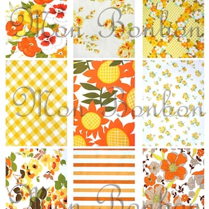 Orange Floral Shabby Retro Fabric Backgrounds Digital Collage Sheet - DIY Printable - INSTANT DOWNLOAD