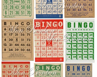 Digital Collage Sheet of Vintage Bingo Cards - INSTANT DOWNLOAD