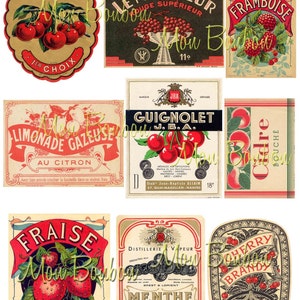 Vintage Fruit, Cherries, Strawberries Label Ephemera Digital Collage Sheet - DIY Printable - INSTANT DOWNLOAD