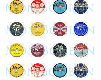 Digital Collage Sheet of Vintage Record Labels One Inch - INSTANT DOWNLOAD