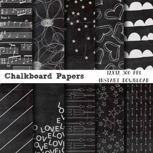 Fun Chalkboard Background Digital Paper Pack - 12x12 Instant Download - 10 Papers