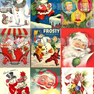 Digitaal collageblad met vintage retro-kerstkaarten en -boeken - DIRECT DOWNLOADEN